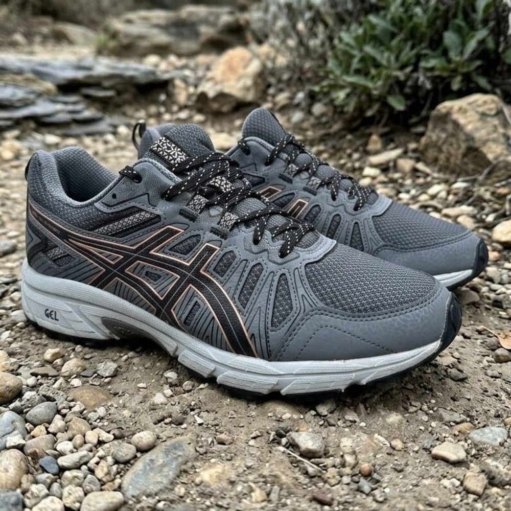 ASICS Gel-Venture 7 Womens 8.5 Wide Grey Rose Gold Trail Running Shoes 1012A477